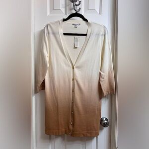 Isaac Mizrahi Dip Dye Boyfriend Women’s Cardigan Ombré White/Cream to Tan/Brown